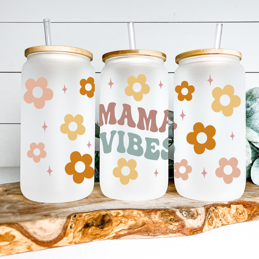 Flower Mama Vibes Glass Can Tumbler