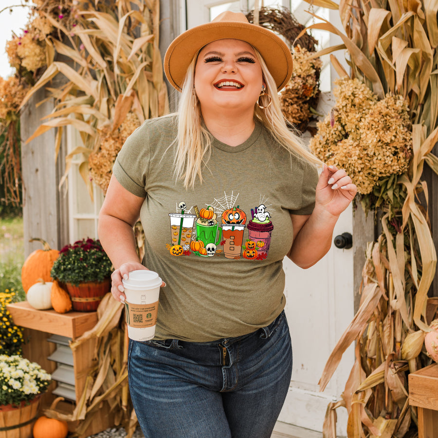 Ghosts and Pumpkin Coffee Unisex T-shirt