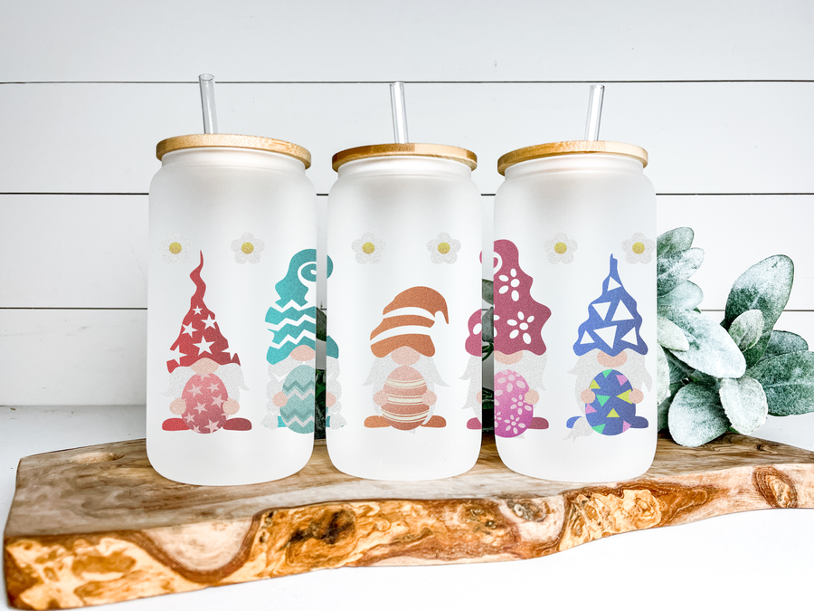 Glitter Easter Gnomes Glass Can Tumbler