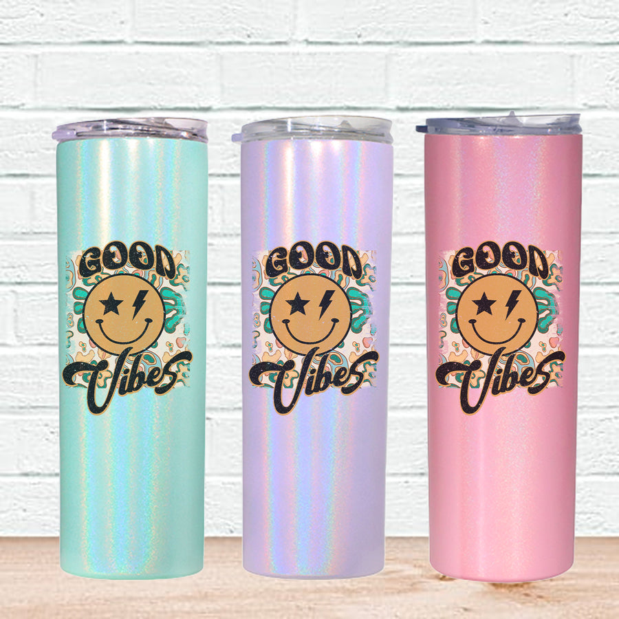 Funky Good Vibes Only Skinny Tumbler