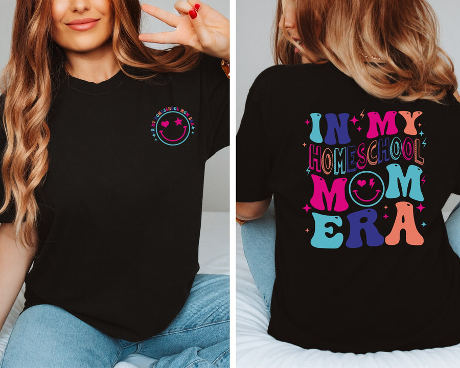 Retro Homeschool Mom Era Unisex T-shirt (Left Pocket and Back)