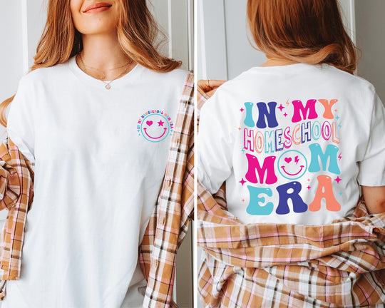 Retro Homeschool Mom Era Unisex T-shirt (Left Pocket and Back)
