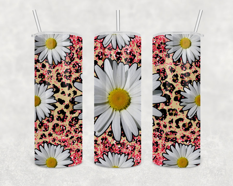 Leopard Print Spring Daisy 20oz Skinny Tumbler