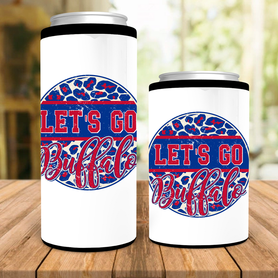 Let's Go Buffalo Distressed Leopard Circle Can Cooler