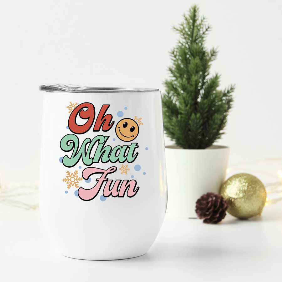 Oh What Fun Christmas Smiley Face Wine Tumbler