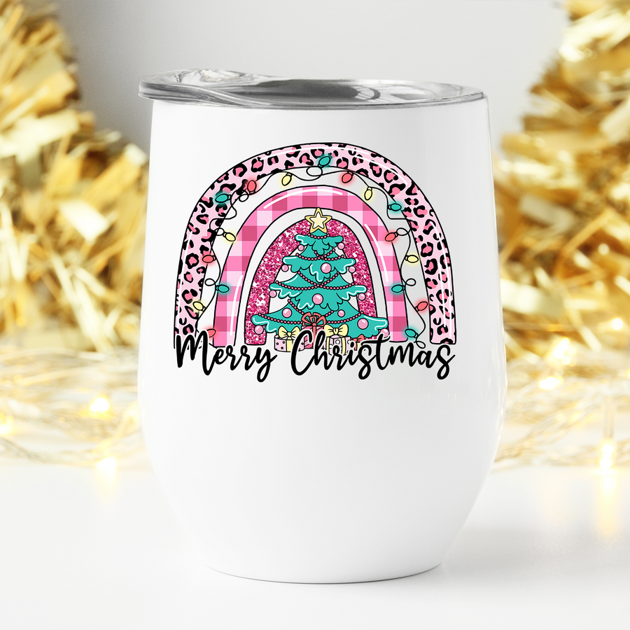 Pink Leopard Merry Christmas Wine Tumbler
