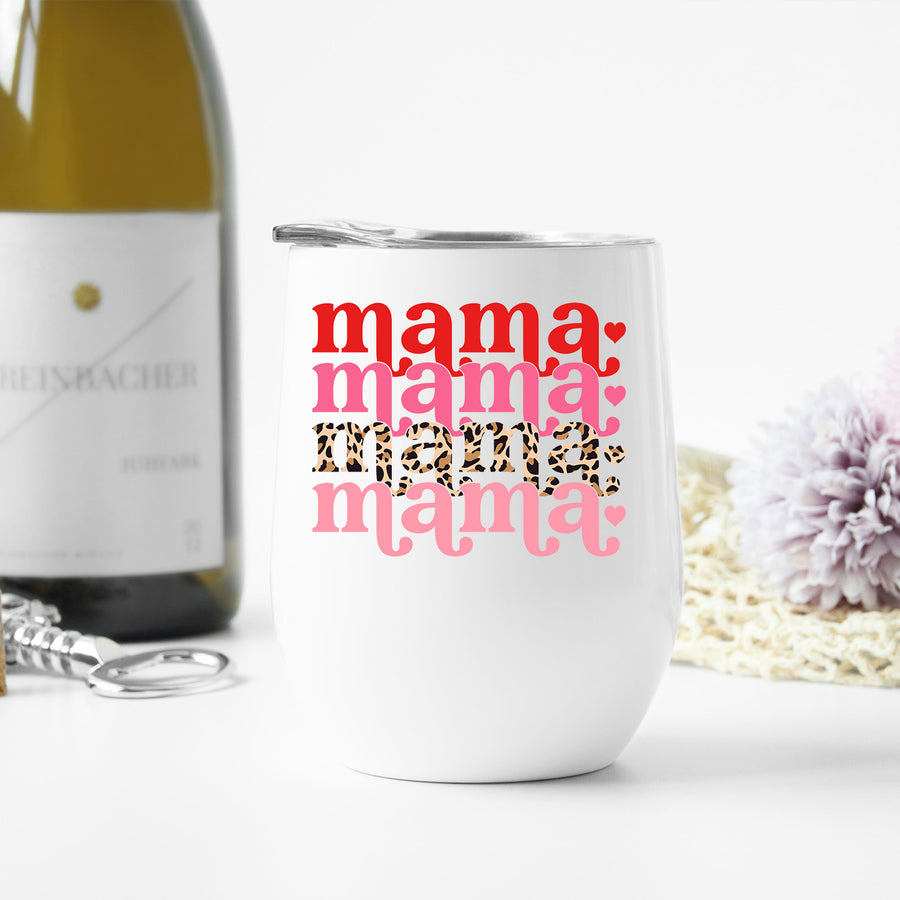 Pink Leopard Mama Wine Tumbler