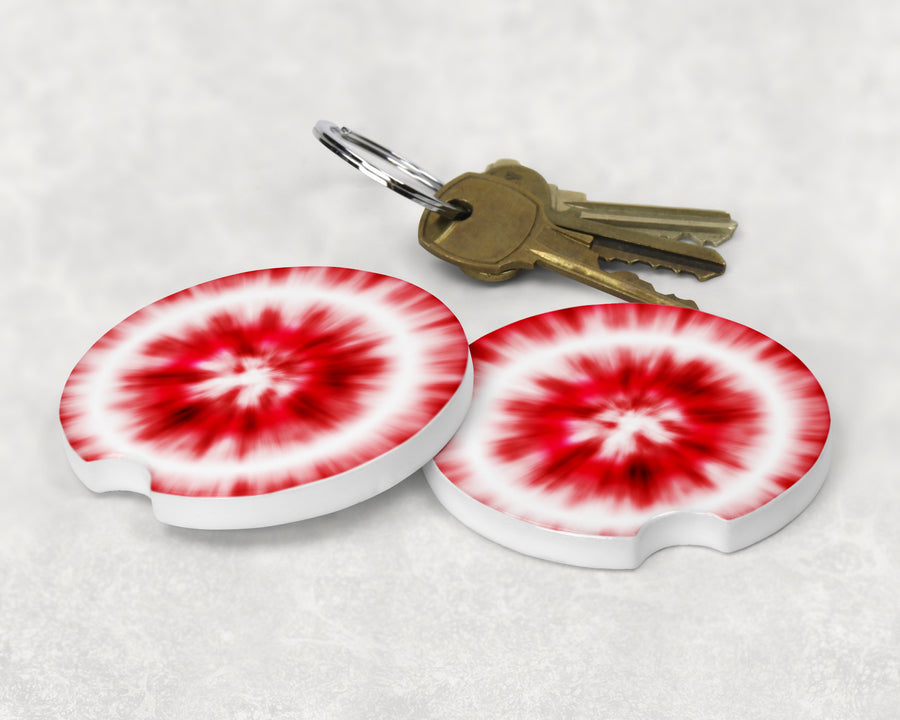 Red and White Tie Dye Car Coaster