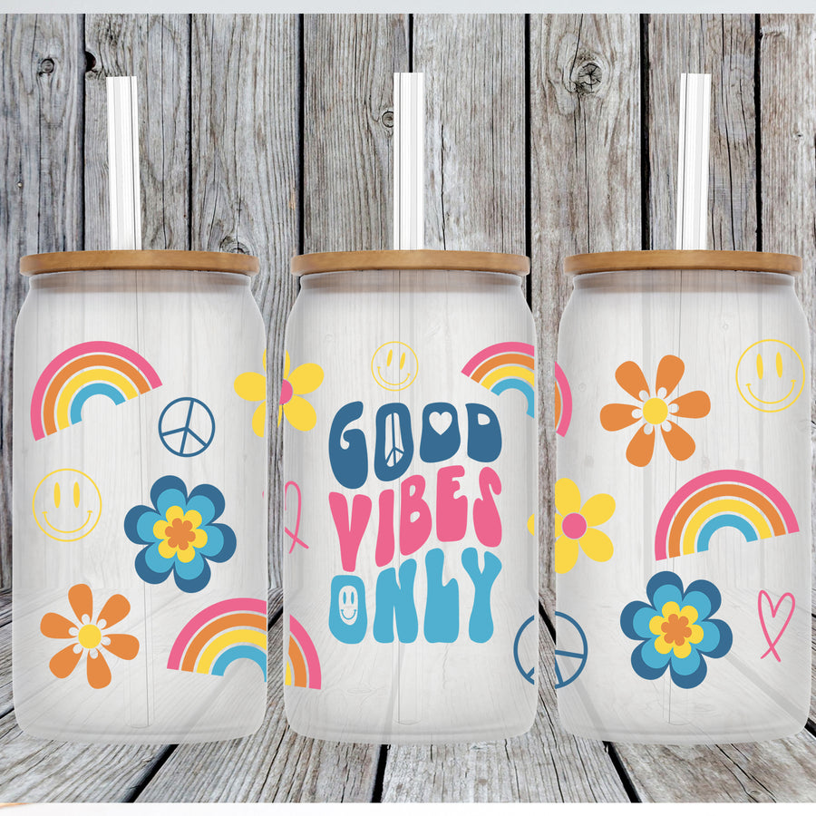 Retro Good Vibes Only Glass Can Tumbler