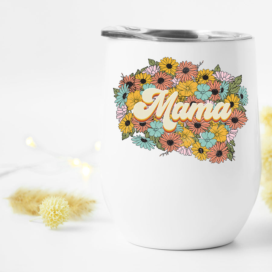 Retro Wildflowers Mama Wine Tumbler
