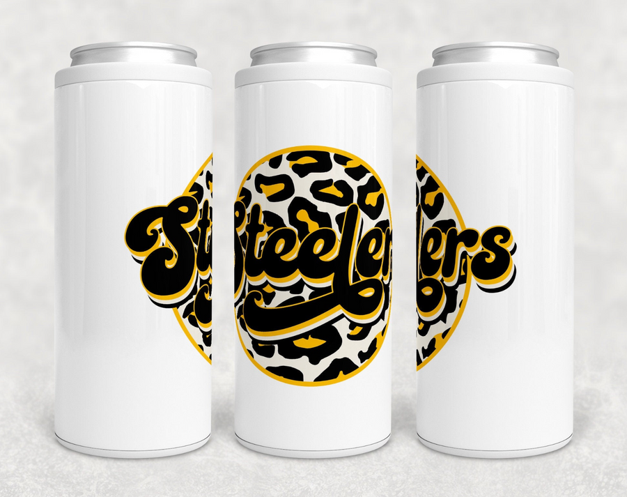 Leopard Steelers Skinny Can Cooler