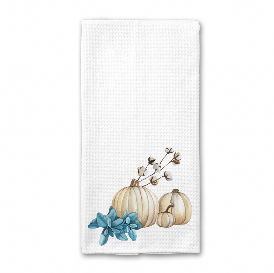 White Farmhouse Pumpkins Kitchen Towel