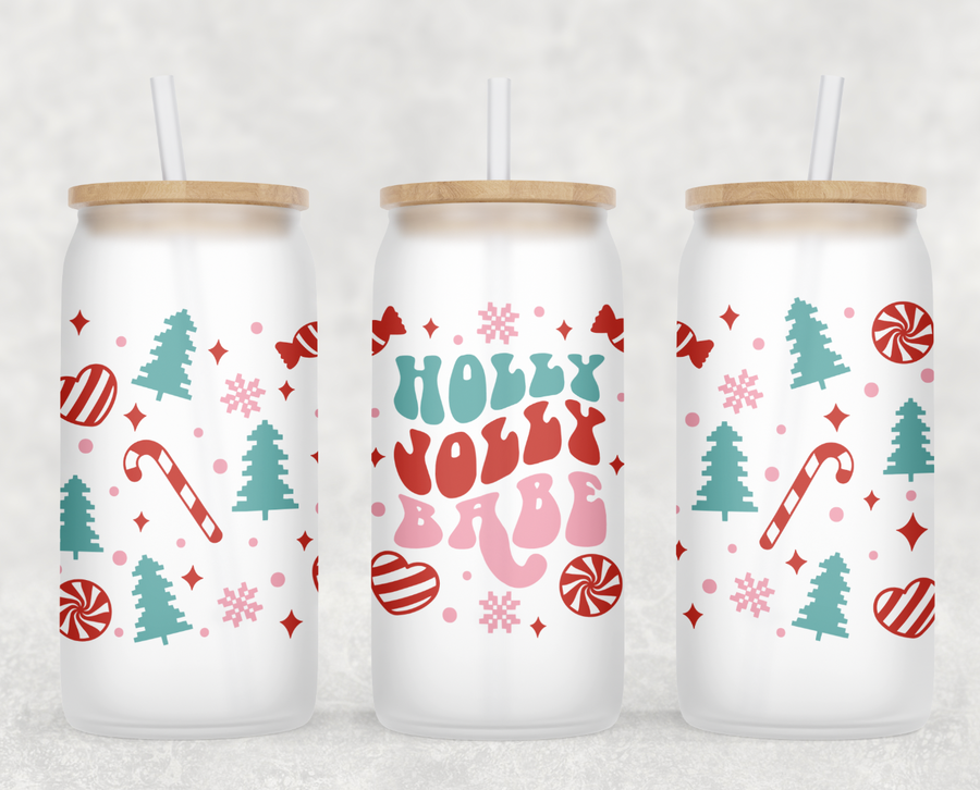 Holly Jolly Babe Glass Can Tumbler