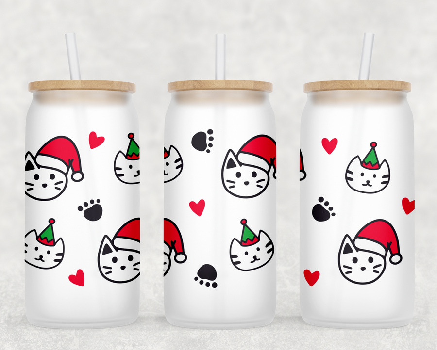 Christmas Cats Glass Can Tumbler