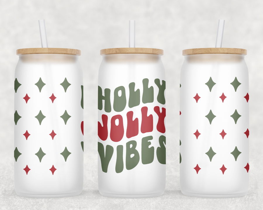 Retro Holly Jolly Vibes Glass Can Tumbler