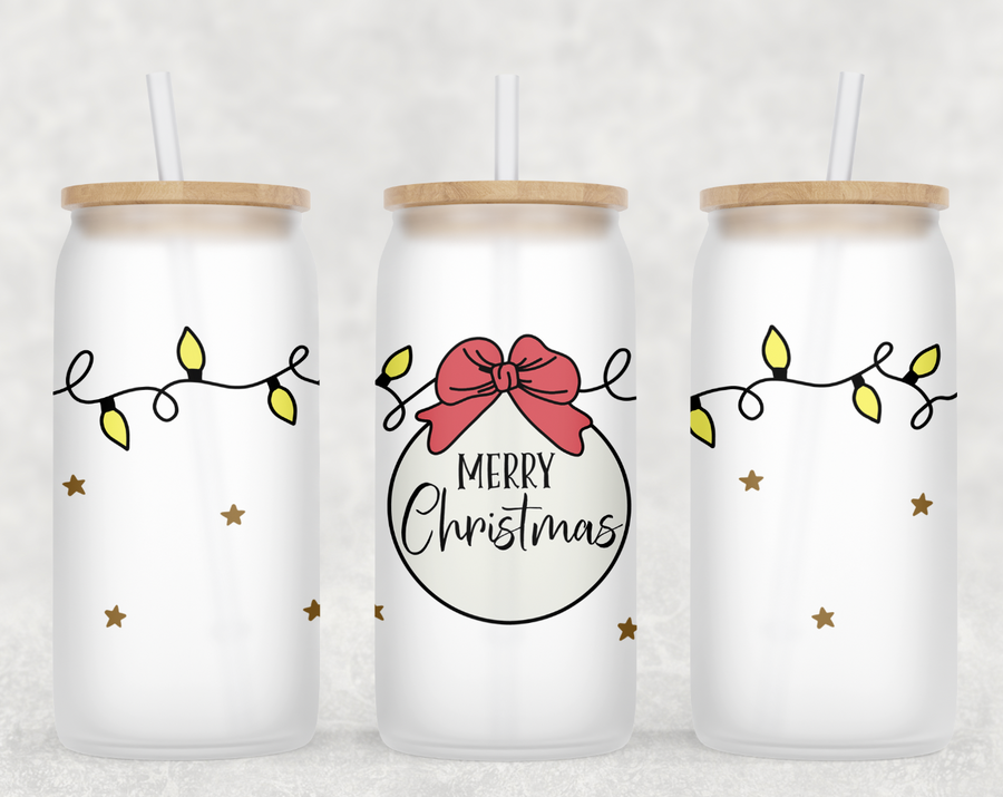 Merry Christmas Ornament Glass Can Tumbler