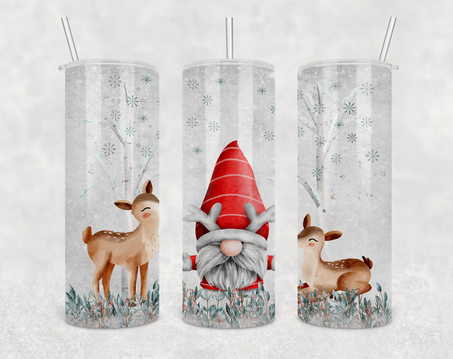 Christmas Gnome Deer 20oz Skinny Tumbler