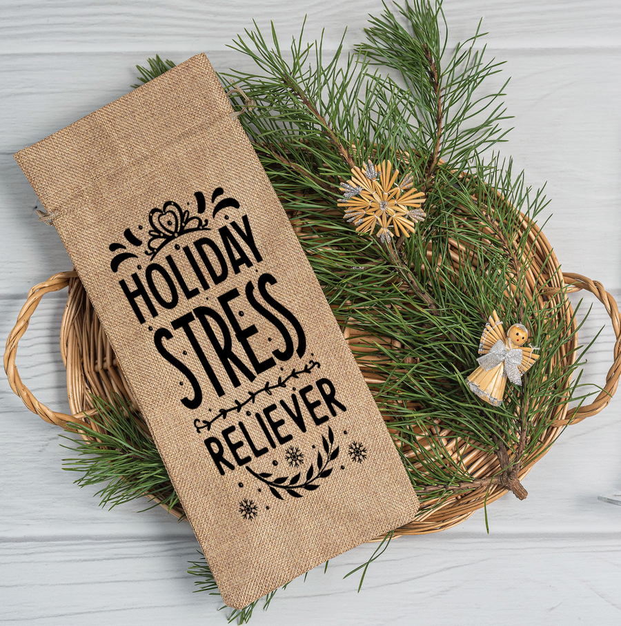 Holiday Stress Reliever Burlap Wine Bag