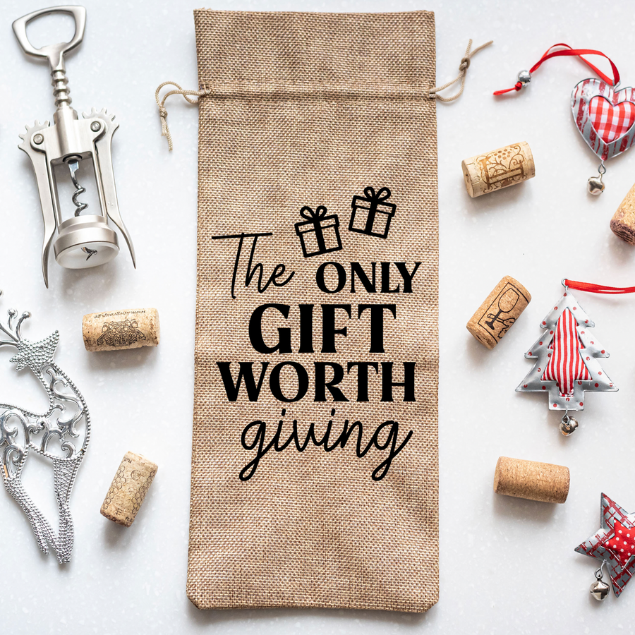 The Only Gift Burlap Wine Bag