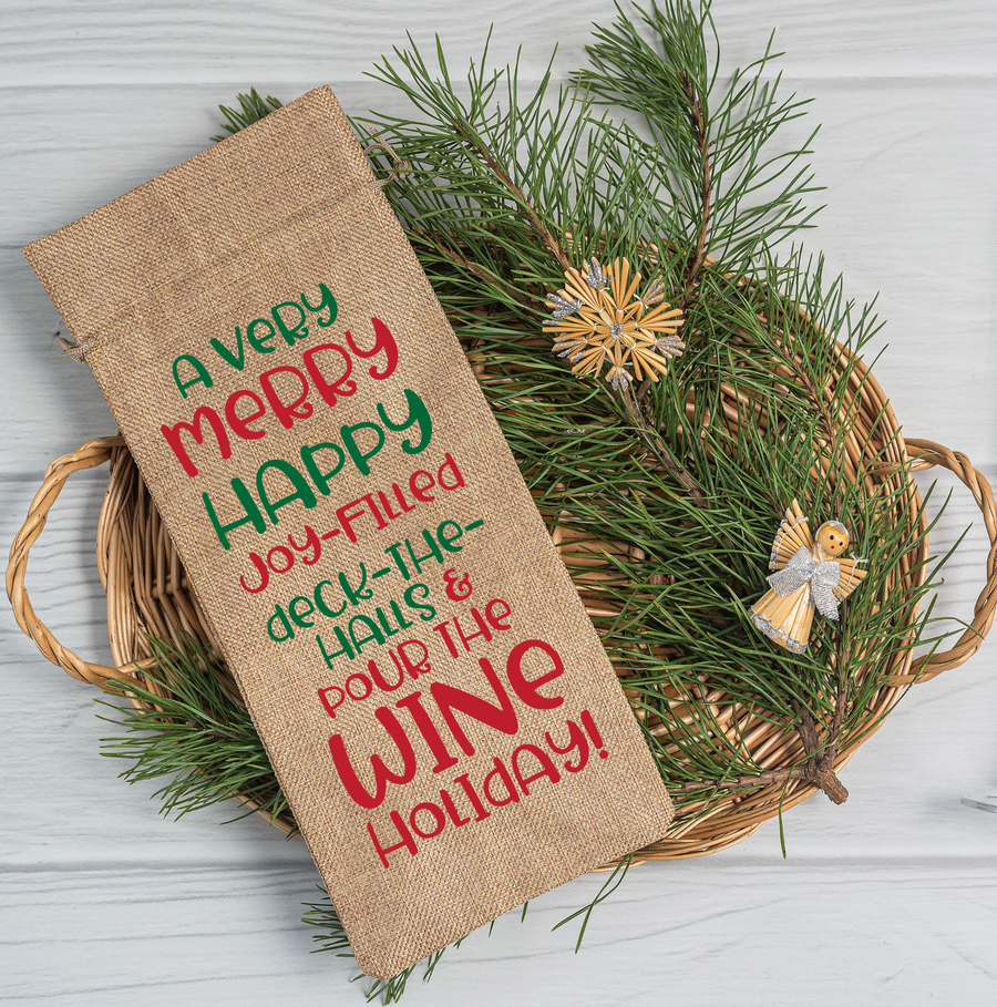 Wine Holiday Burlap Wine Bag