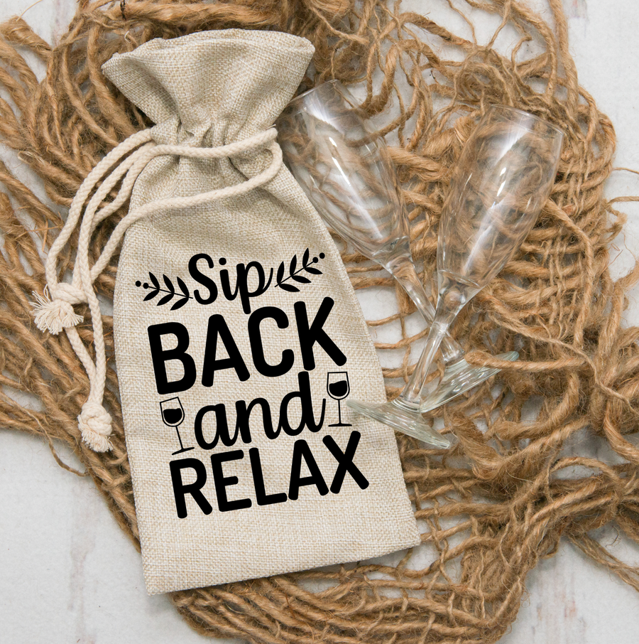 Sip Back and Relax Burlap Wine Bag