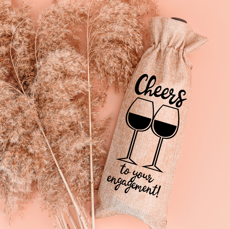 Cheers To Your Engagement Burlap Wine Bag