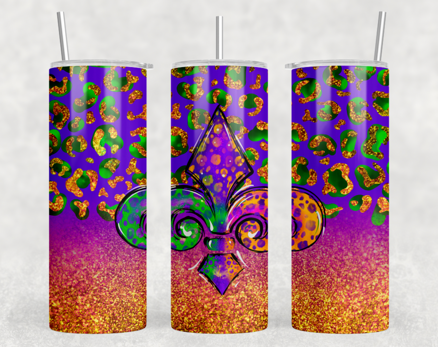 Neon Leopard Mardi Gras 20oz Skinny Tumbler