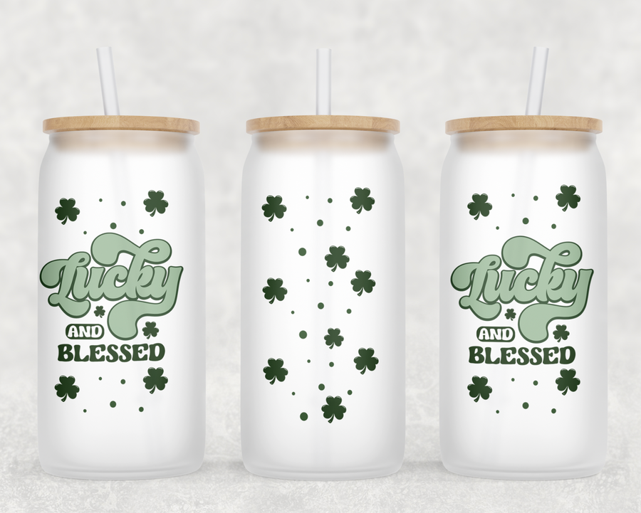 Lucky and Blessed Glass Can Tumbler