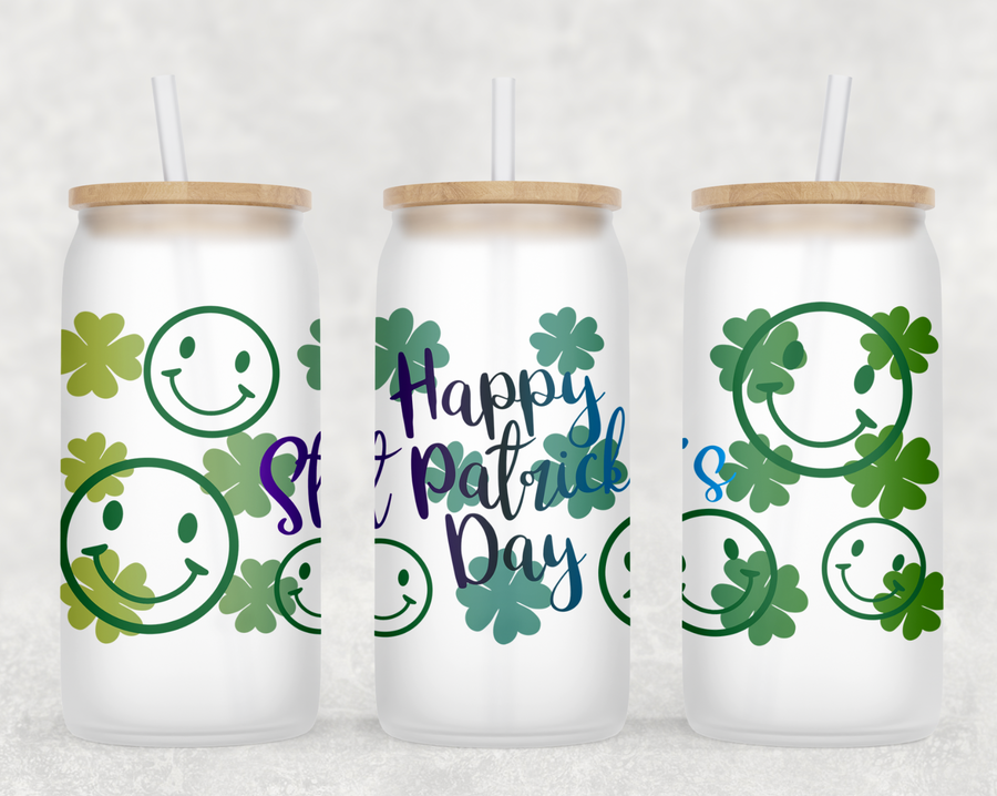 Happy St.Patrick's Day Glass Can Tumbler