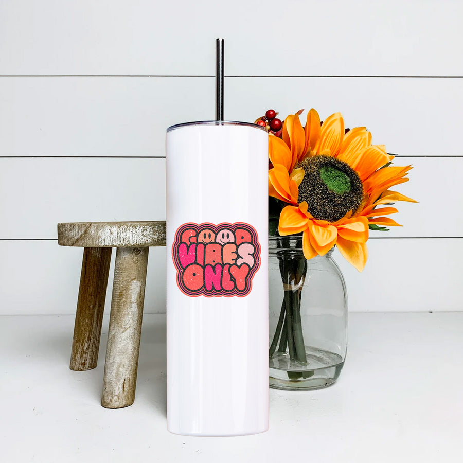 Smiley Good Vibes Only Skinny Tumbler