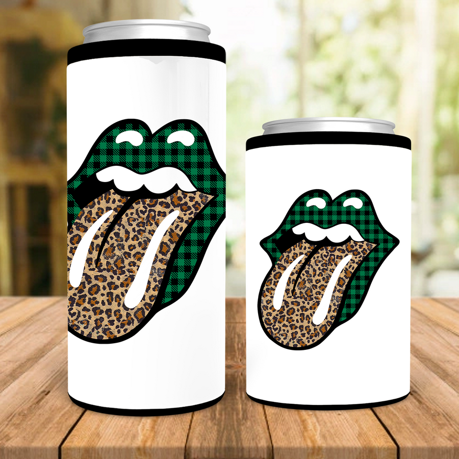 St Patrick's Plaid and Leopard Lips Can Cooler