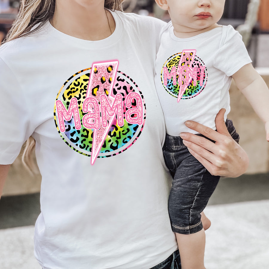 Neon Leopard Mama and Mini T-shirt