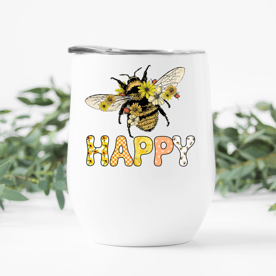 Vintage Bee Happy Wine Tumbler