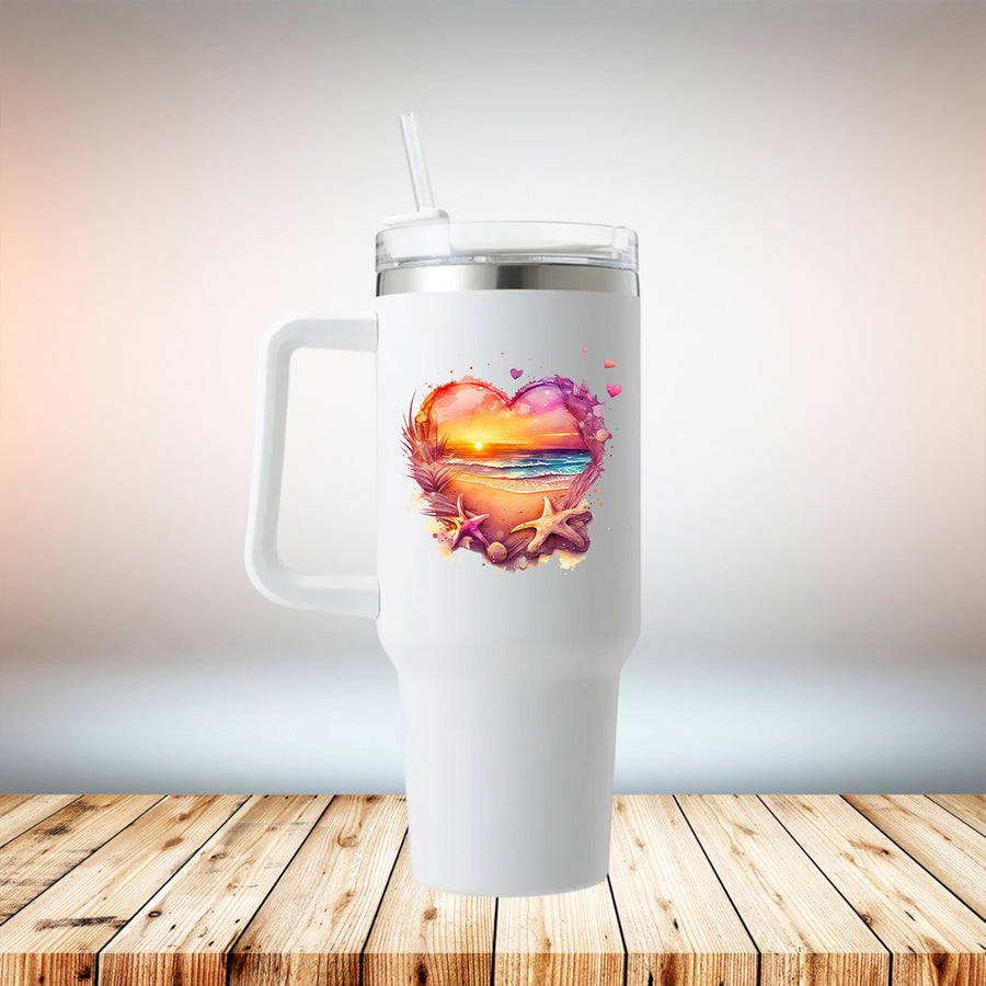 Watercolor Beach Heart 40oz Travel Mug