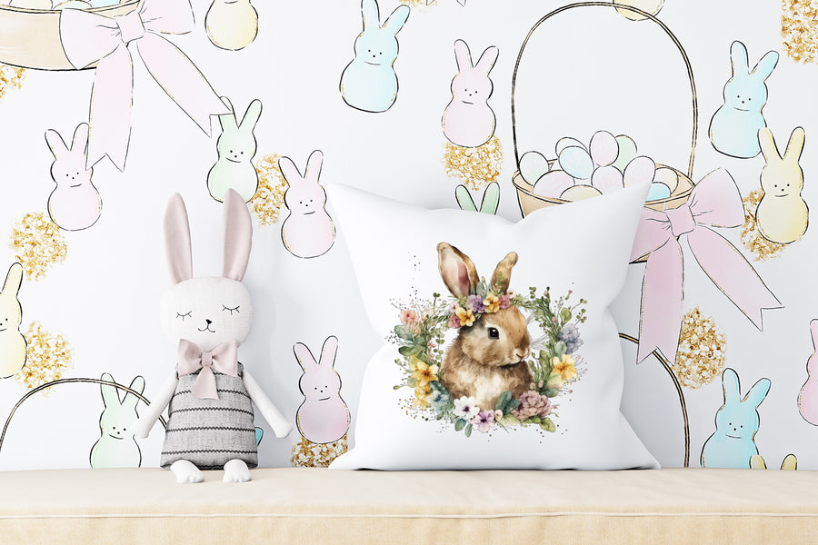 Watercolor Bunny Wreath Pillow Case