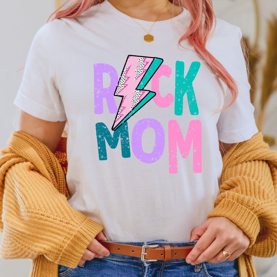 Rock Mom Lightening Bolt Distressed T-shirt