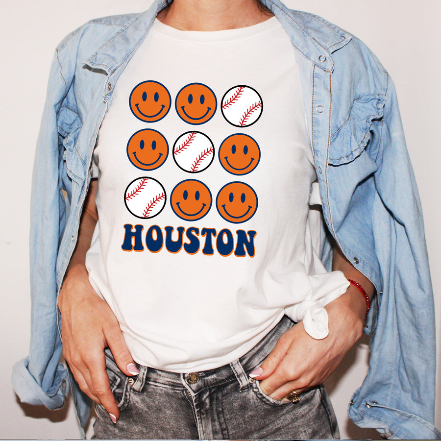 Houston Smiley Face Baseball T-shirt