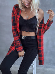 Plaid Open Front Longline Jacket