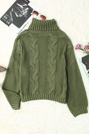 Cable-Knit Turtleneck Dropped Shoulder Sweater