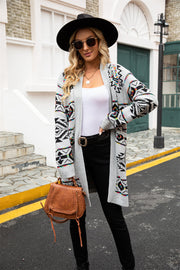 Printed Long Sleeve Cardigan with Pocket
