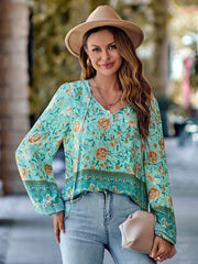 Printed Tie Neck Long Sleeve Blouse