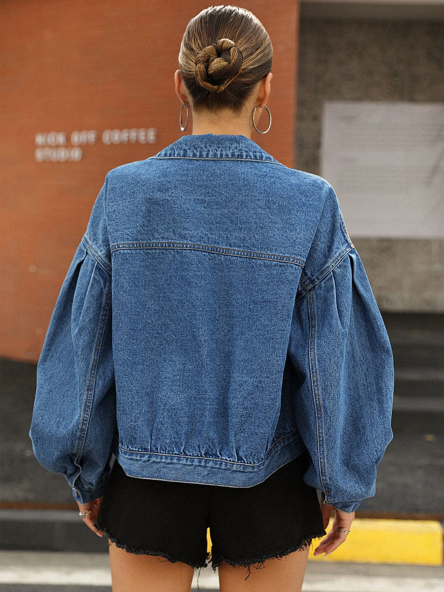 Lantern Sleeve Denim Jacket