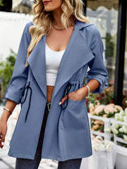 Open Front Drawstring Trench Coat with Pockets
