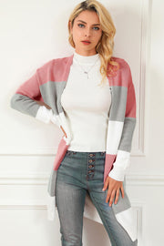 Striped Open Front Long Sleeve Cardigan