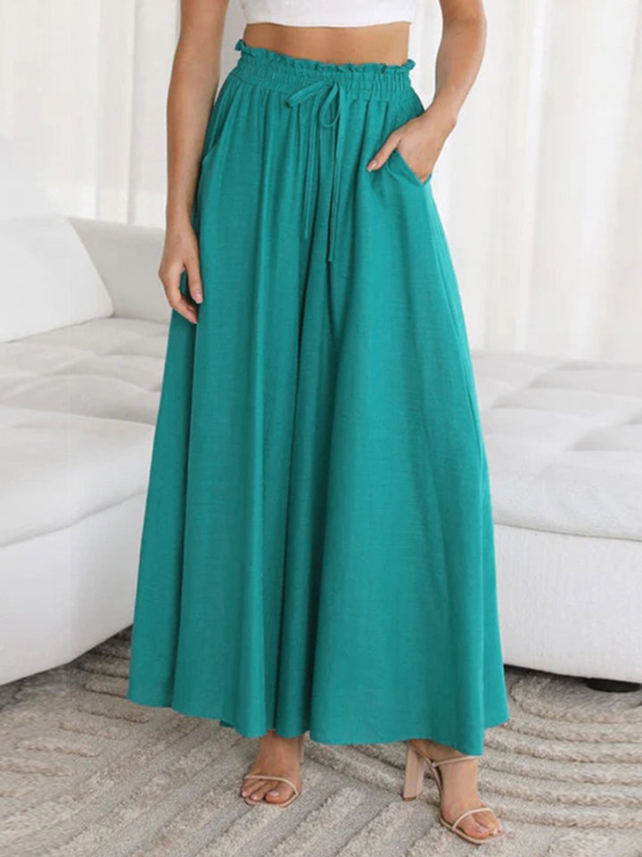 Drawstring Waist Wide Leg Pants