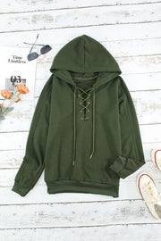 Lace-Up Dropped Shoulder Hoodie