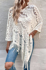 Openwork Fringe Detail Poncho