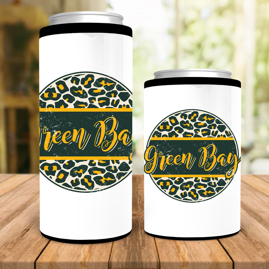 Green Bay Distressed Leopard Circle Can Cooler