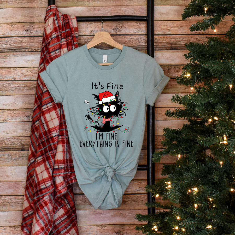 Everything is Fine Christmas Cat Unisex T-shirt