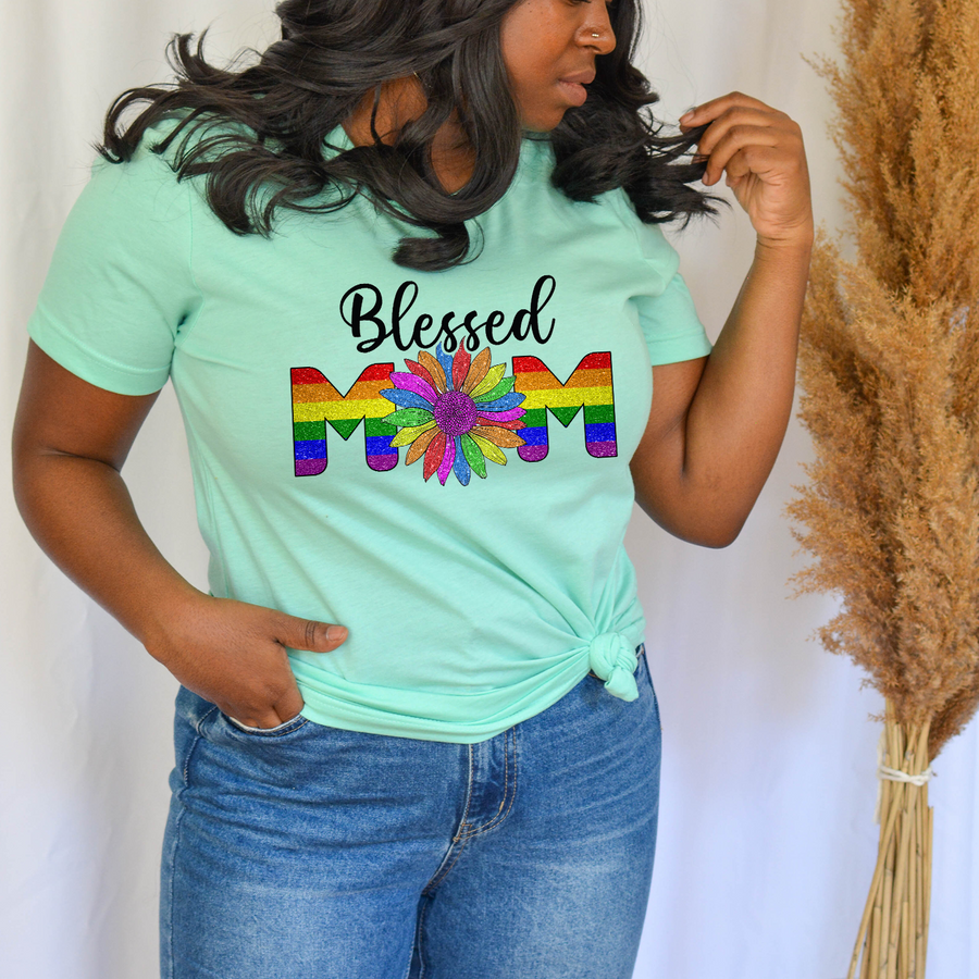 Blessed Mom Rainbow Flower Unisex T-shirt